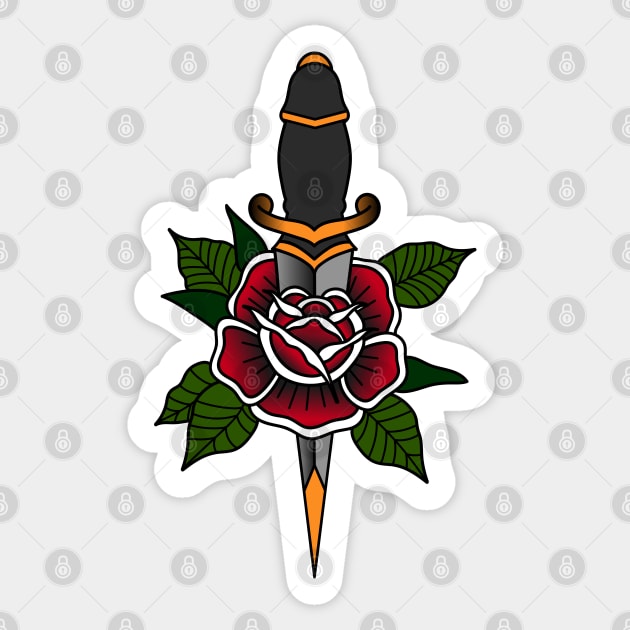 American Traditional Rose and Dagger Sticker by Jessimk